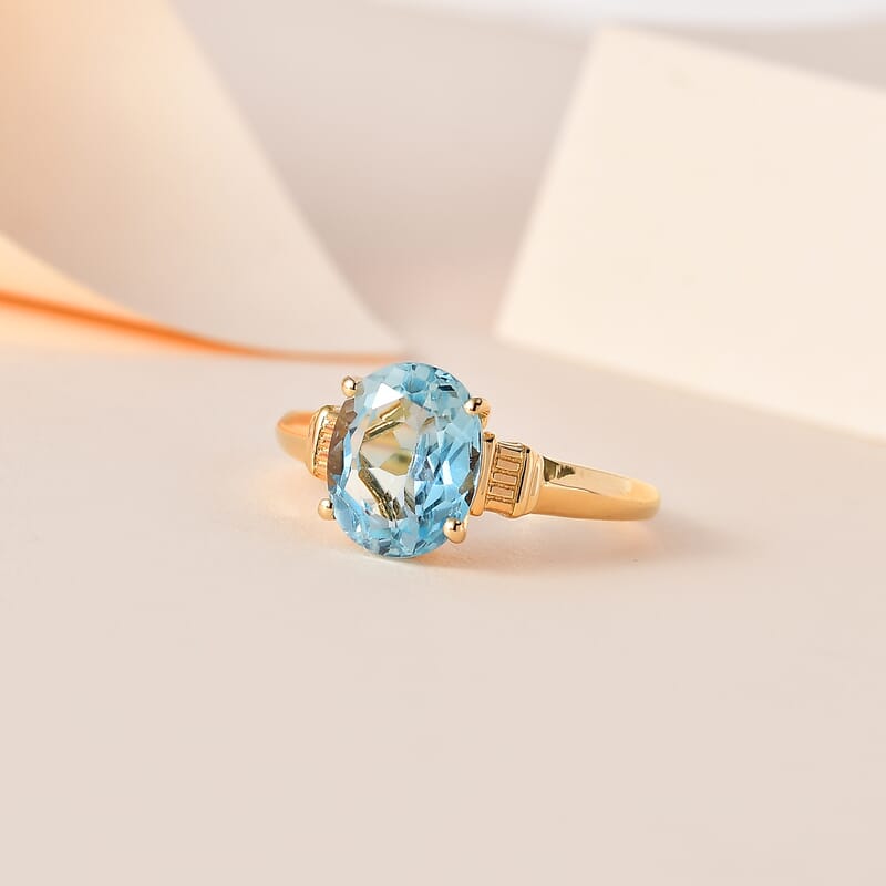 Sky Blue Topaz Solitaire Ring in Vermeil Yellow Gold Over Sterling Silver (Size 6.0) 3.35 ctw