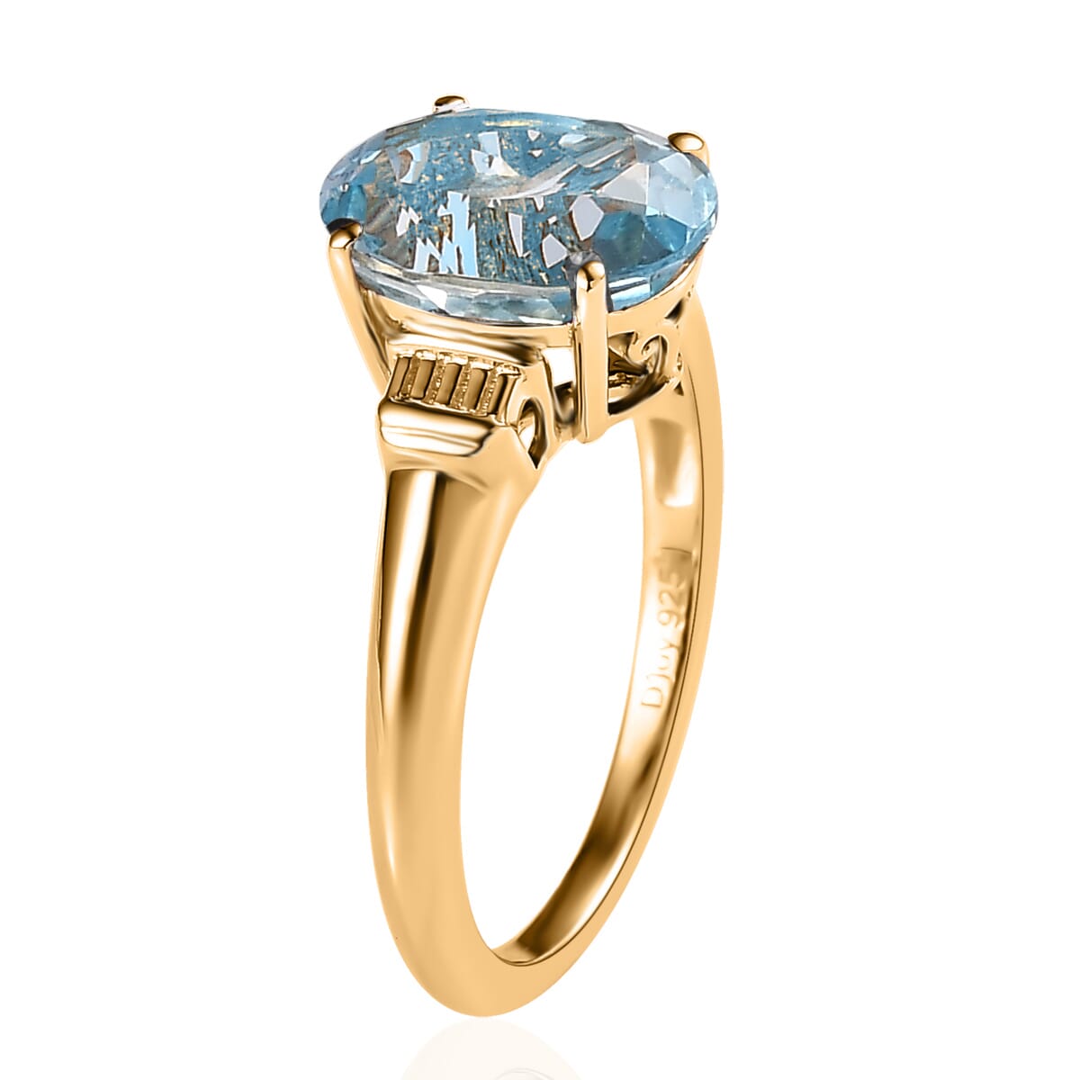 Sky Blue Topaz Solitaire Ring in Vermeil Yellow Gold Over Sterling Silver (Size 6.0) 3.35 ctw image number 3