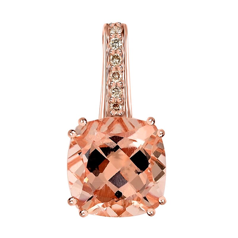 Certified and Appraised Luxoro 14K Rose Gold AAA Marropino Morganite and G-H I2 Diamond Pendant without Chain 3.75 ctw
