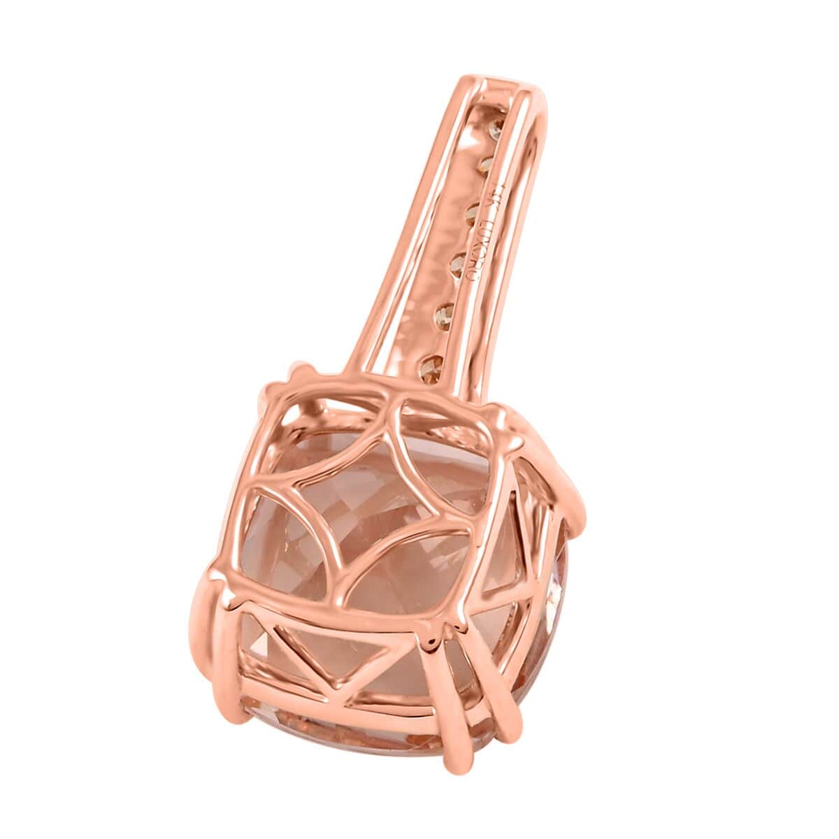 Certified and Appraised Luxoro 14K Rose Gold AAA Marropino Morganite and G-H I2 Diamond Pendant 3.75 ctw image number 4