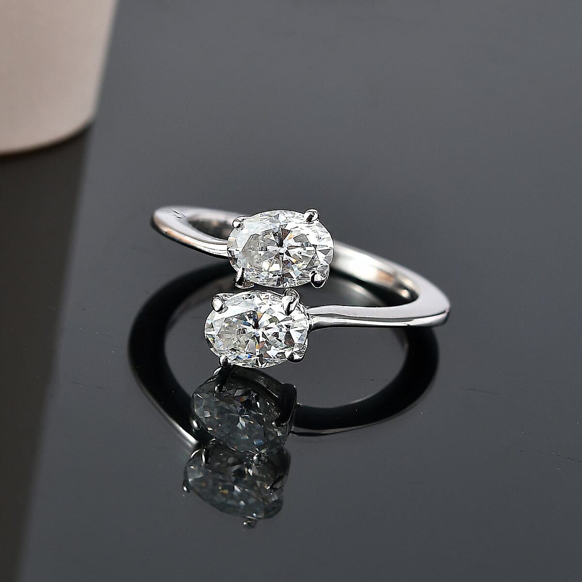 Moissanite Bypass Ring in Platinum Over Sterling Silver (Size 8.0) 1.60 ctw image number 1