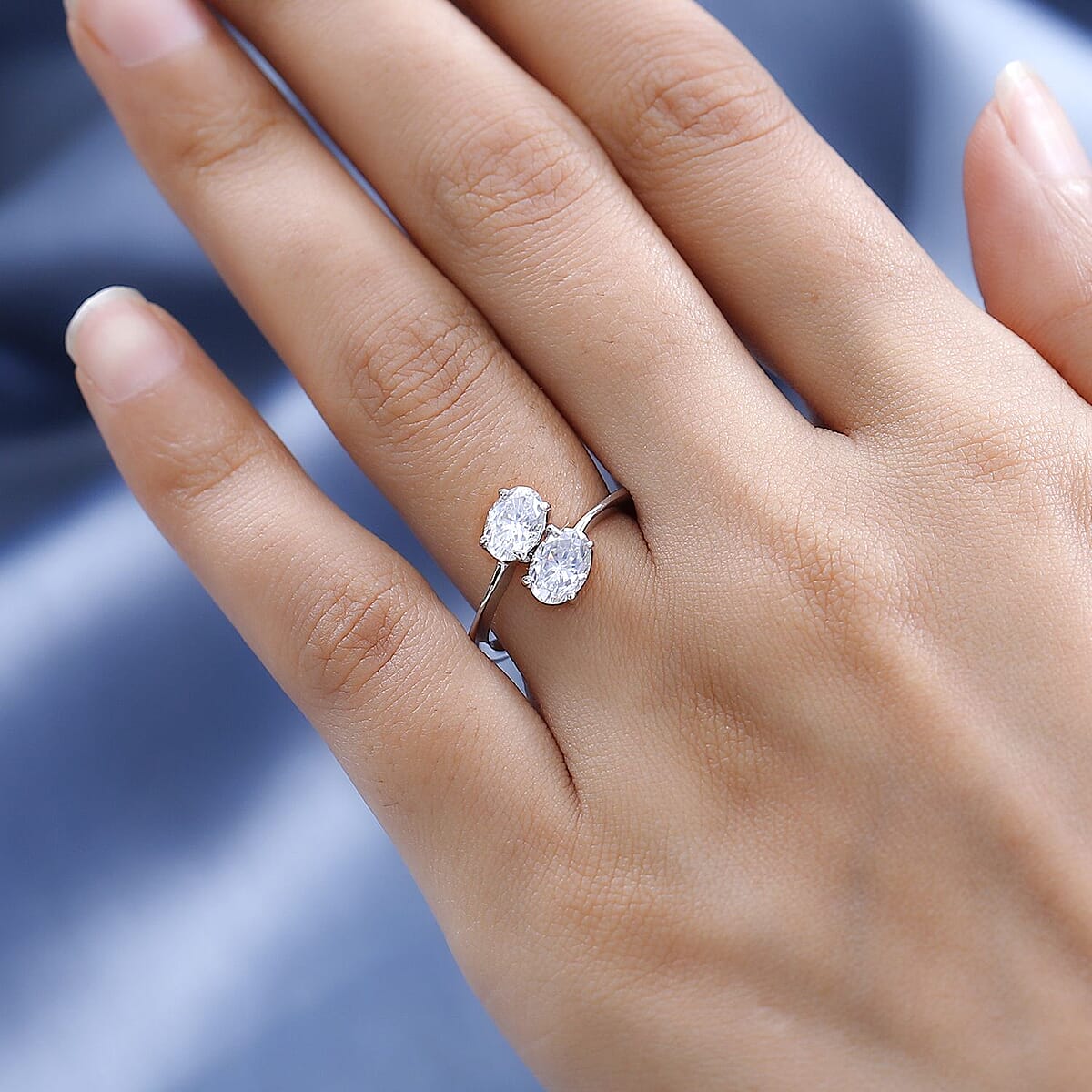 Moissanite Bypass Ring in Platinum Over Sterling Silver (Size 8.0) 1.60 ctw image number 2