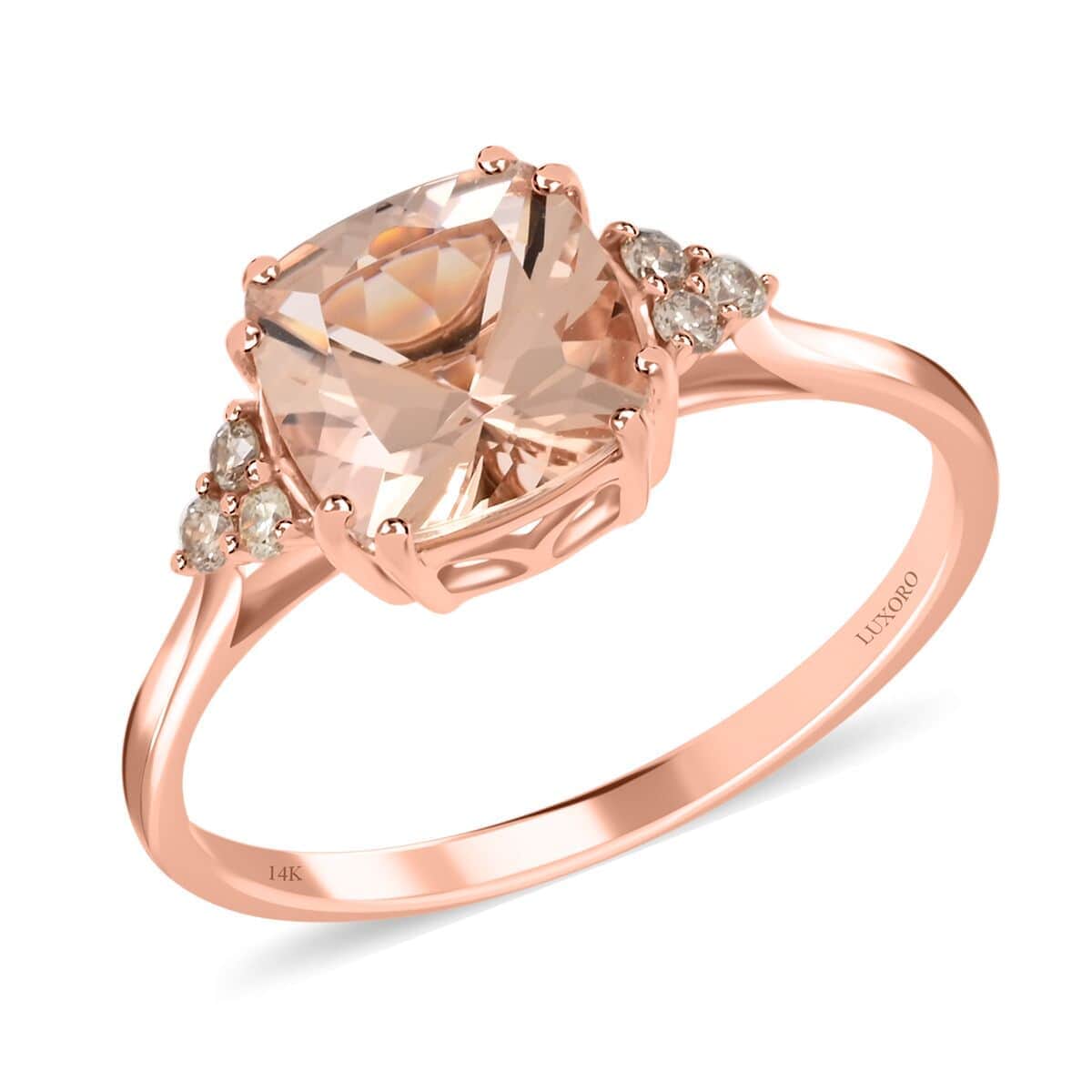 Certified and Appraised Luxoro 14K Rose Gold AAA Marropino Morganite and G-H I2 Diamond Ring 2.15 ctw image number 0
