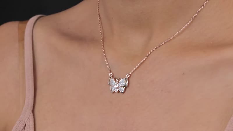 GP Italian Garden Collection Multi Diamond Butterfly Necklace 20 Inches in Vermeil Rose Gold Over Sterling Silver 0.50 ctw
