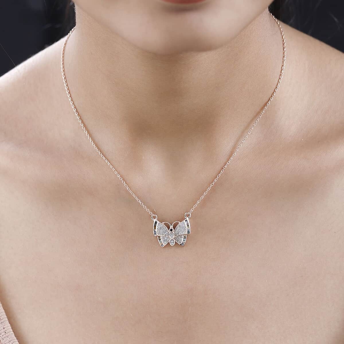 GP Italian Garden Collection Multi Diamond Butterfly Necklace 20 Inches in Vermeil Rose Gold Over Sterling Silver 0.50 ctw image number 2