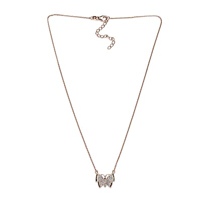 GP Italian Garden Collection Multi Diamond Butterfly Necklace 20 Inches in Vermeil Rose Gold Over Sterling Silver 0.50 ctw
