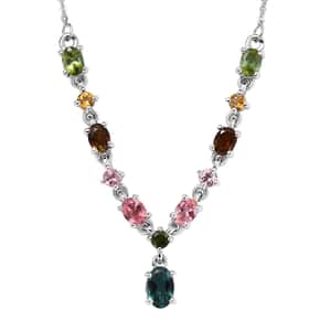 Multi-Tourmaline Necklace 18 Inches in Platinum Over Sterling Silver, Tourmaline Jewelry, Gift For Her 1.90 ctw