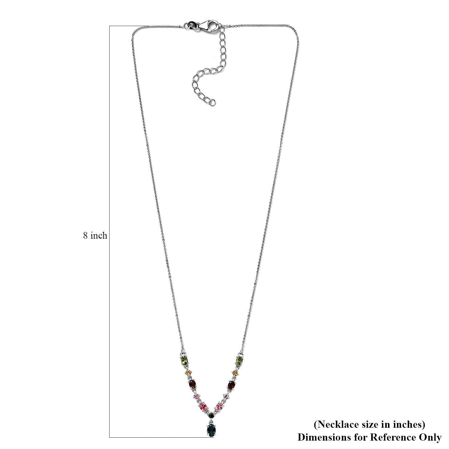 Multi-Tourmaline 1.90 ctw Necklace 18 Inches in Platinum Over Sterling Silver, Tourmaline Jewelry, Gift For Her