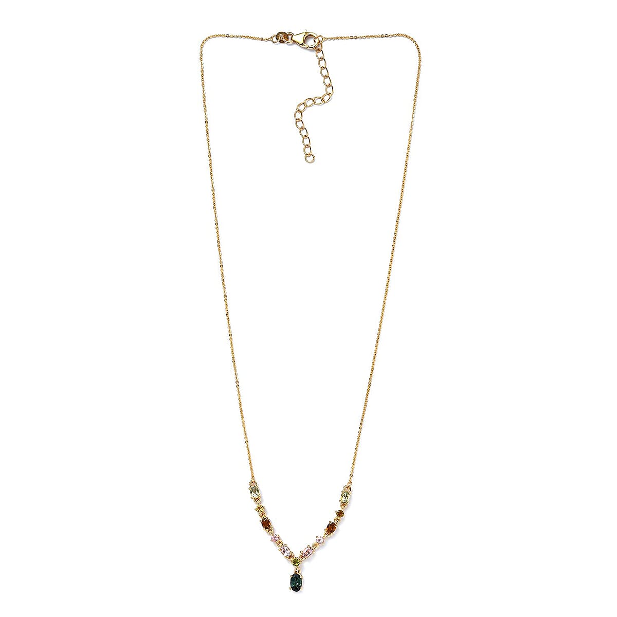Multi-Tourmaline Necklace 18 Inches in Vermeil Yellow Gold Over Sterling Silver, Tourmaline Jewelry, Gift For Her 1.90 ctw image number 3