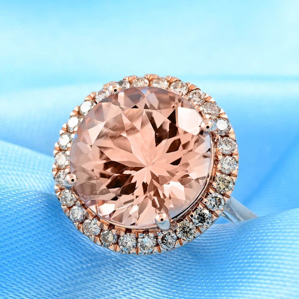 Certified and Appraised Luxoro 14K Rose Gold AAA Marropino Morganite and G-H I2 Diamond Ring 4.65 ctw image number 1