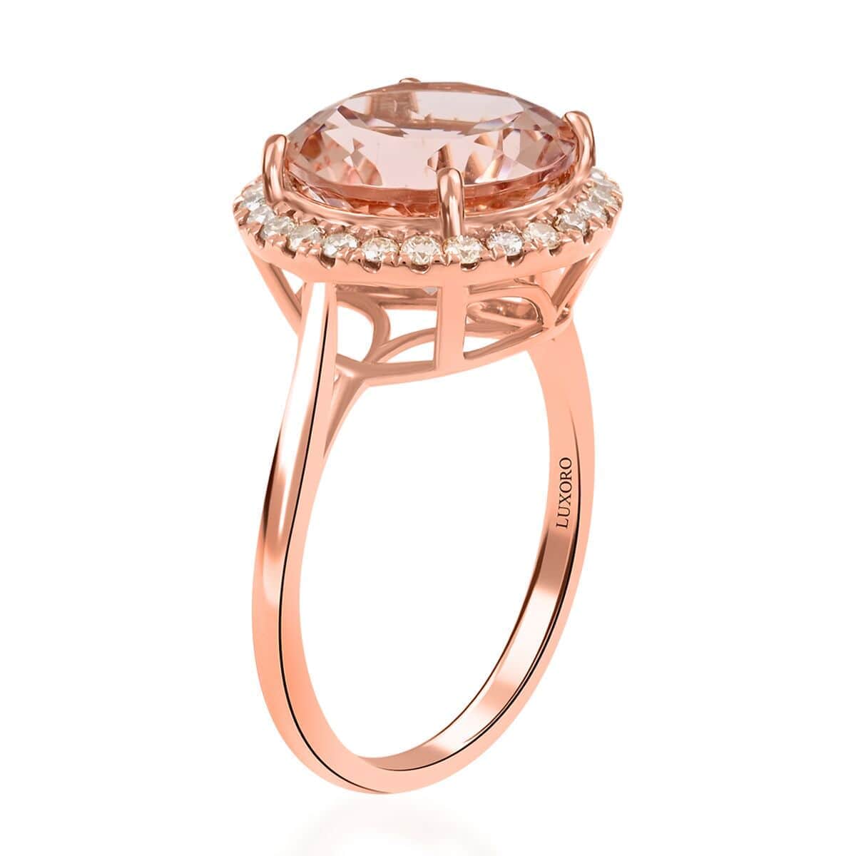 Certified and Appraised Luxoro 14K Rose Gold AAA Marropino Morganite and G-H I2 Diamond Ring 4.65 ctw image number 3