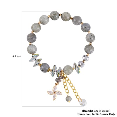 Malagasy Labradorite, Simulated Diamond and Grey Magic Color Austrian Crystal Bracelet (6.50 In) in Goldtone 99.00 ctw