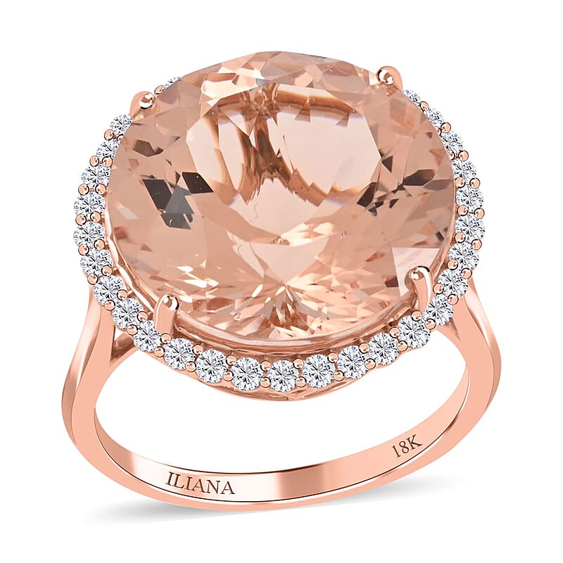Certified and Appraised Iliana 18K Rose Gold AAA Marropino Morganite and G-H SI Diamond Ring (Size 10.0) 4.55 Grams 13.85 ctw