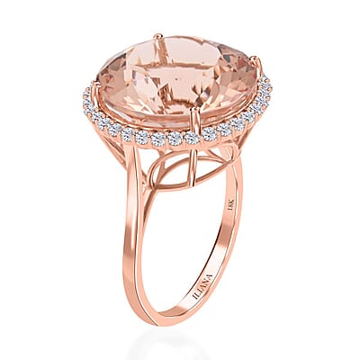 Certified and Appraised Iliana 18K Rose Gold AAA Marropino Morganite and G-H SI Diamond Ring (Size 10.0) 4.55 Grams 13.85 ctw