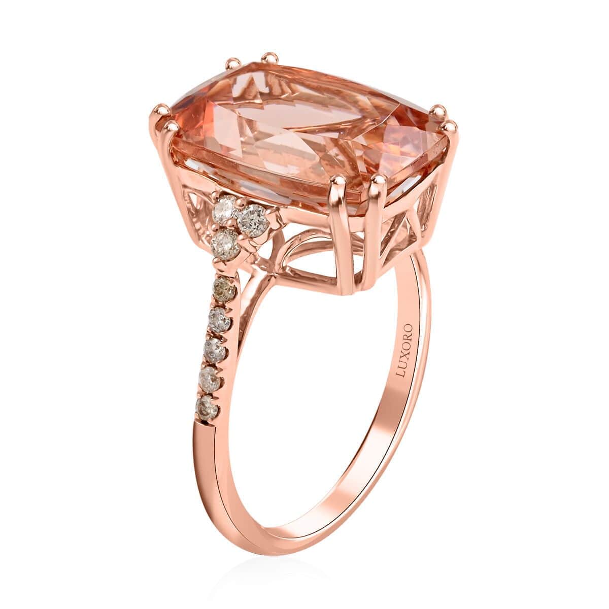 Certified & Appraised Luxoro 14K Rose Gold AAA Marropino Morganite and G-H I2 Diamond Ring 6.70 ctw image number 3