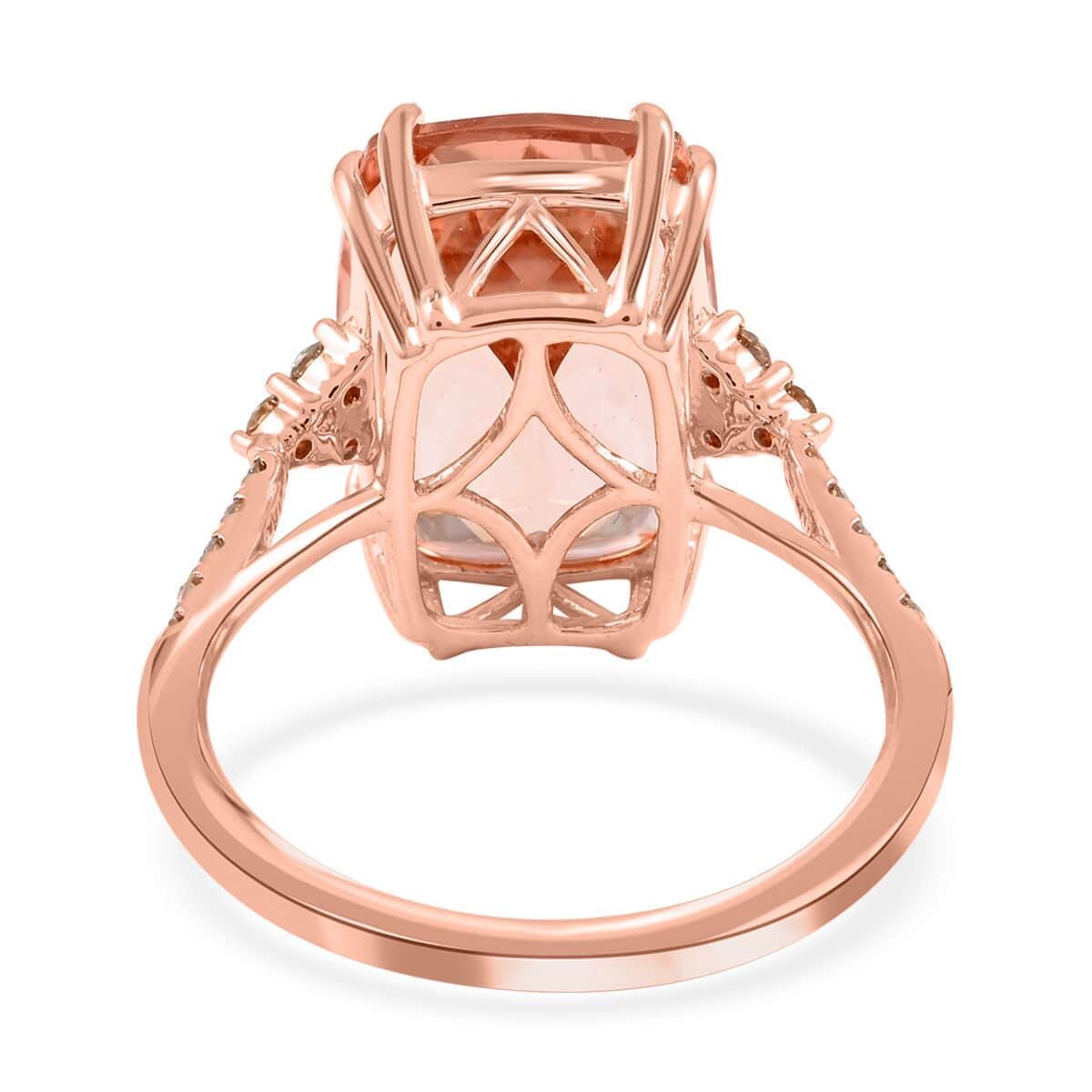 Certified & Appraised Luxoro 14K Rose Gold AAA Marropino Morganite and G-H I2 Diamond Ring 6.70 ctw image number 4