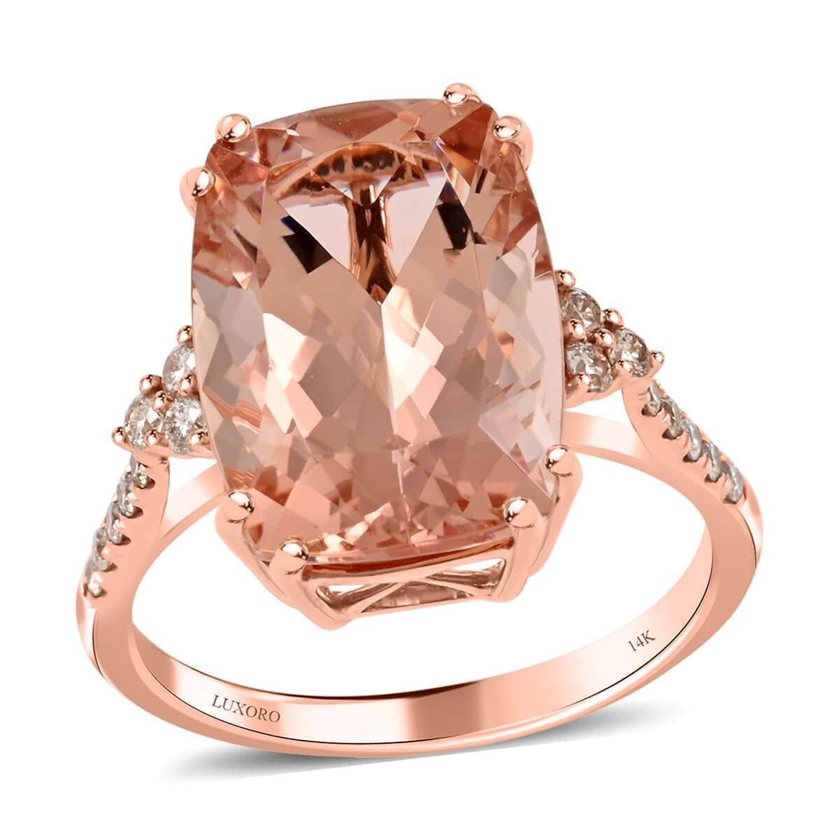 Certified & Appraised Luxoro 14K Rose Gold AAA Marropino Morganite and G-H I2 Diamond Ring (Size 7.0) 6.70 ctw image number 0