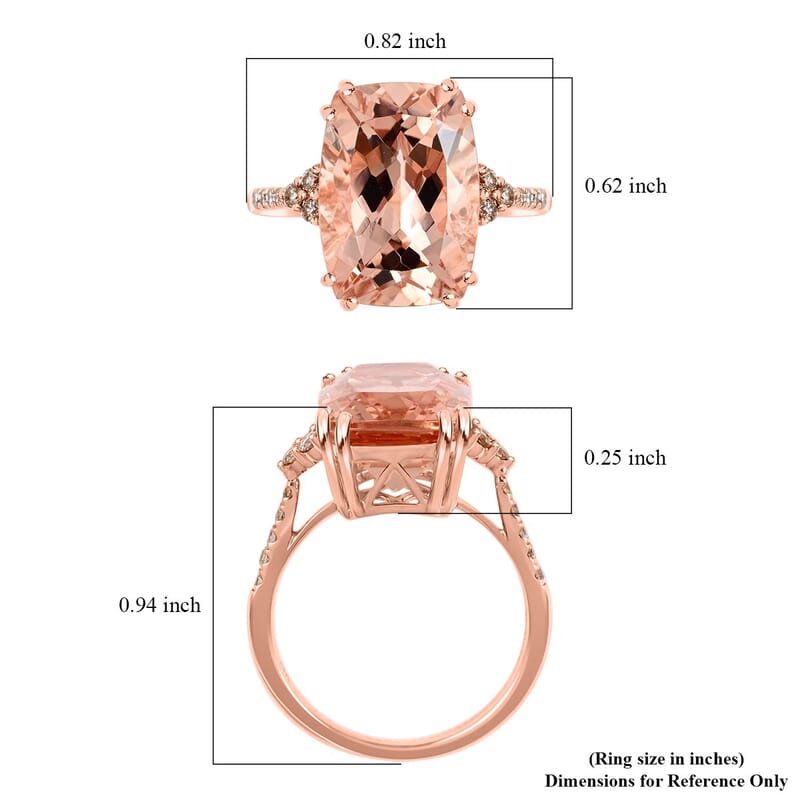Certified and Appraised Luxoro 14K Rose Gold AAA Marropino Morganite and G-H I2 Diamond Ring (Size 8.0) 6.70 ctw