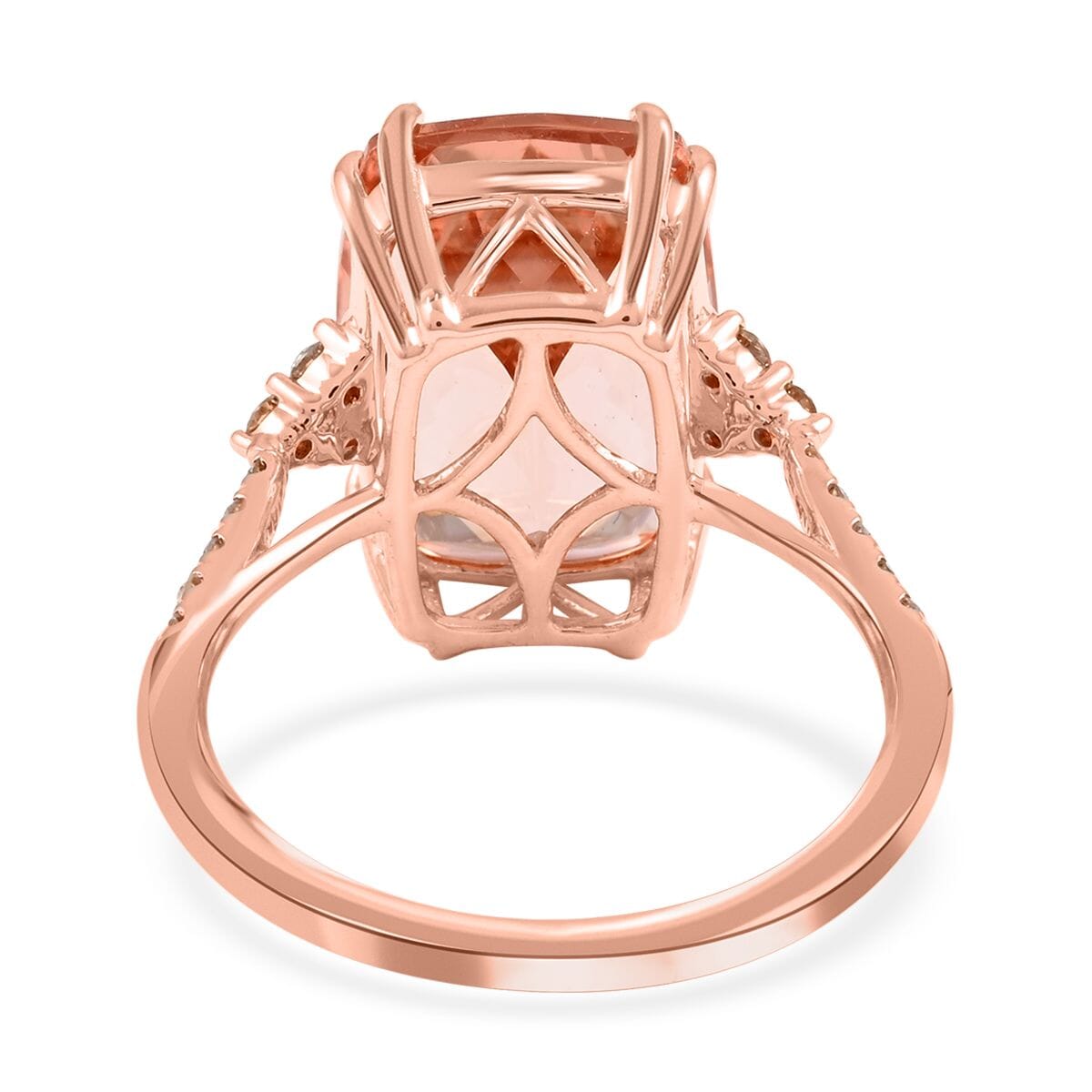 Certified and Appraised Luxoro 14K Rose Gold AAA Marropino Morganite and G-H I2 Diamond Ring (Size 9.0) 6.70 ctw image number 4