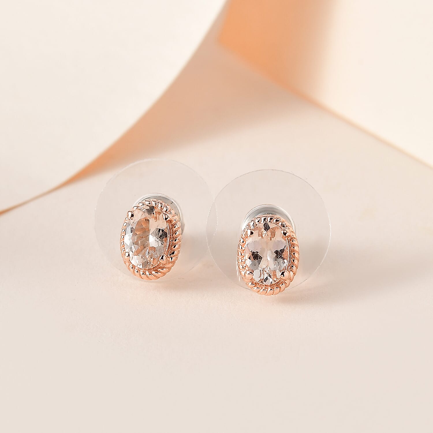 Marropino Morganite Solitaire Stud Earrings in Vermeil Rose Gold Over Sterling Silver 0.85 ctw