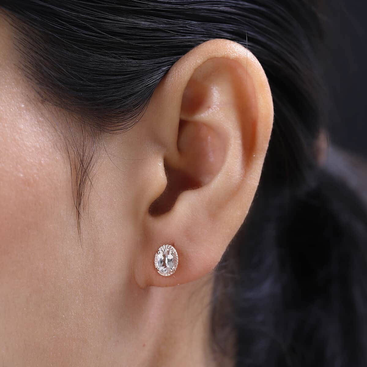 Marropino Morganite Solitaire Stud Earrings in Vermeil Rose Gold Over Sterling Silver 0.85 ctw image number 2