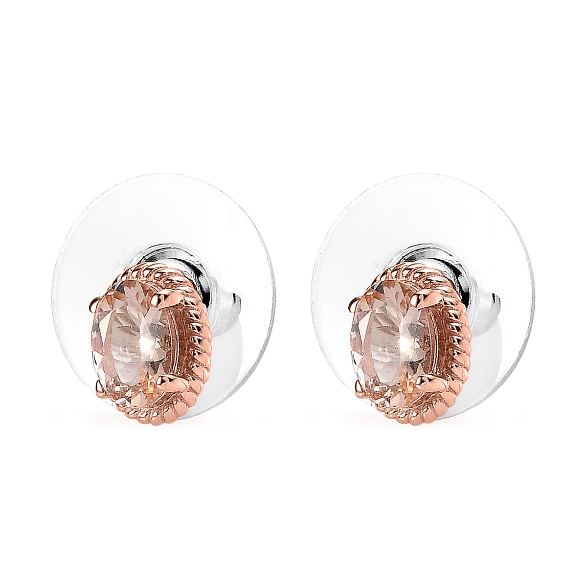 Marropino Morganite Solitaire Stud Earrings in Vermeil Rose Gold Over Sterling Silver 0.85 ctw