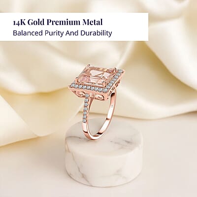 Certified and Appraised Luxoro 14K Rose Gold AAA Marropino Morganite and G-H I2 Diamond Halo Ring (Size 10.0) 4.35 Grams 4.80 ctw