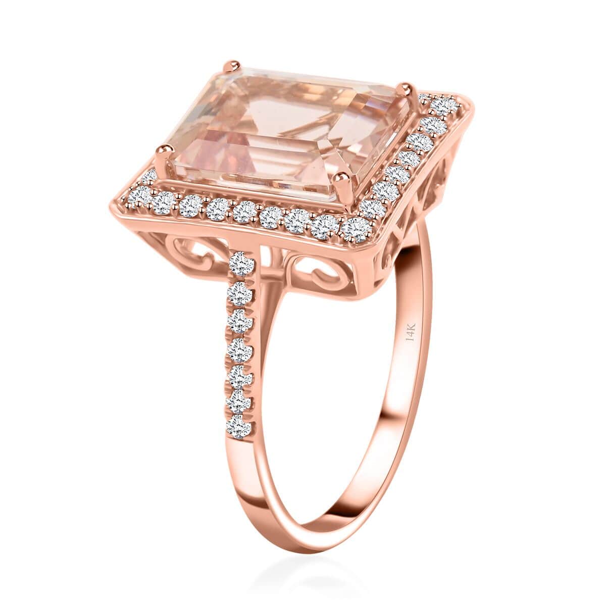 Certified and Appraised Luxoro 14K Rose Gold AAA Marropino Morganite and G-H I2 Diamond Halo Ring (Size 10.0) 4.35 Grams 4.80 ctw image number 3