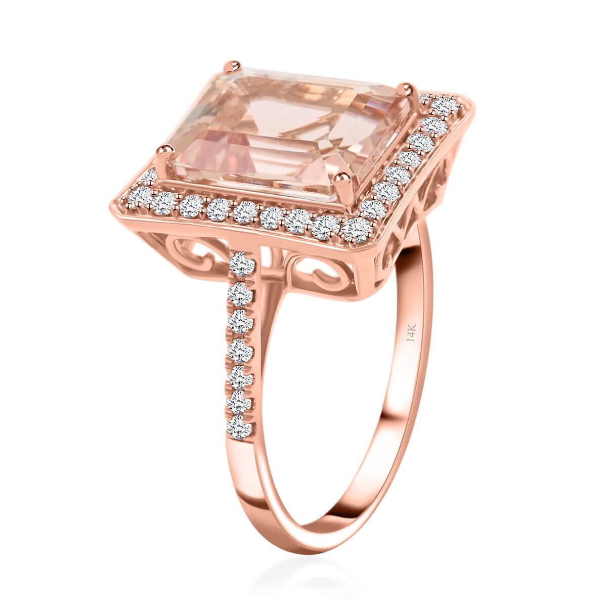 Luxoro 14K Rose Gold AAA Marropino Morganite and G-H I2 Diamond Halo Ring 4.35 Grams 4.80 ctw image number 3