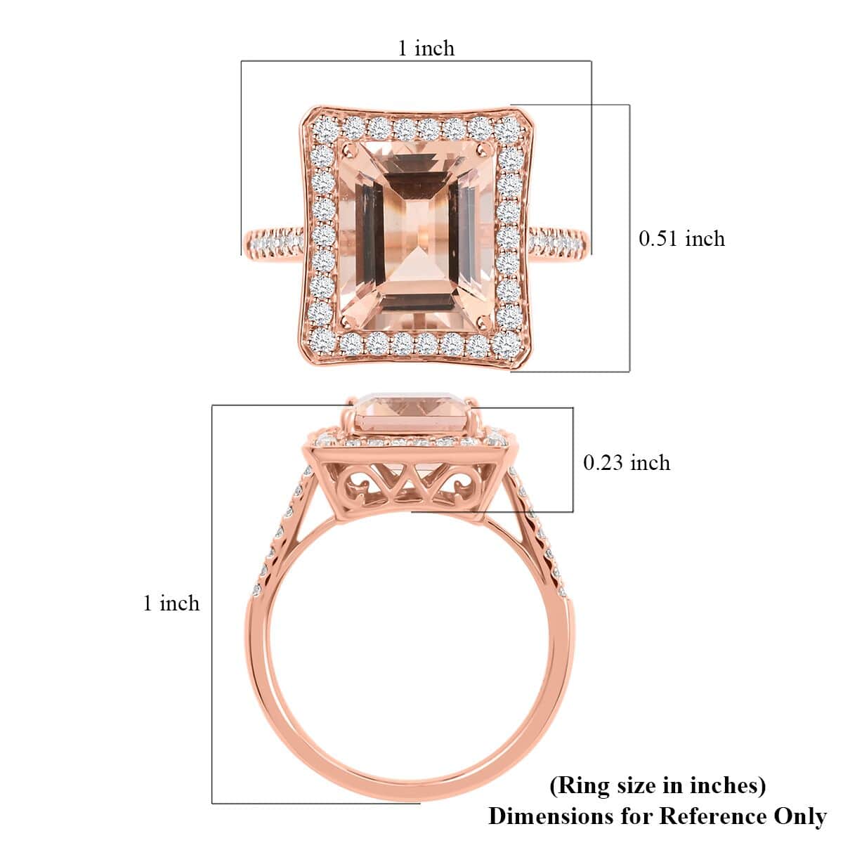 Luxoro 14K Rose Gold AAA Marropino Morganite and G-H I2 Diamond Halo Ring 4.35 Grams 4.80 ctw image number 5