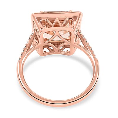 Certified and Appraised Luxoro 14K Rose Gold AAA Marropino Morganite and G-H I2 Diamond Halo Ring (Size 10.0) 4.35 Grams 4.80 ctw