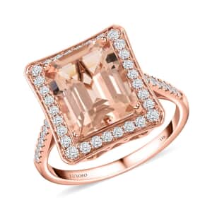 Certified and Appraised Luxoro 14K Rose Gold AAA Marropino Morganite and G-H I2 Diamond Halo Ring (Size 6.0) 4.35 Grams 4.80 ctw