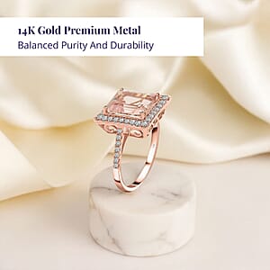 Certified and Appraised Luxoro 14K Rose Gold AAA Marropino Morganite and G-H I2 Diamond Halo Ring (Size 6.0) 4.35 Grams 4.80 ctw