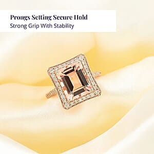 Certified and Appraised Luxoro 14K Rose Gold AAA Marropino Morganite and G-H I2 Diamond Halo Ring (Size 6.0) 4.35 Grams 4.80 ctw