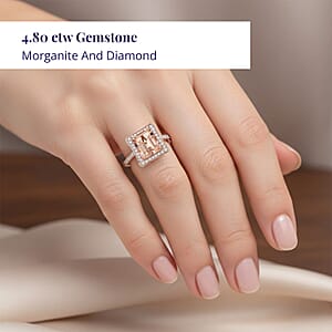 Certified and Appraised Luxoro 14K Rose Gold AAA Marropino Morganite and G-H I2 Diamond Halo Ring (Size 8.0) 4.35 Grams 4.80 ctw