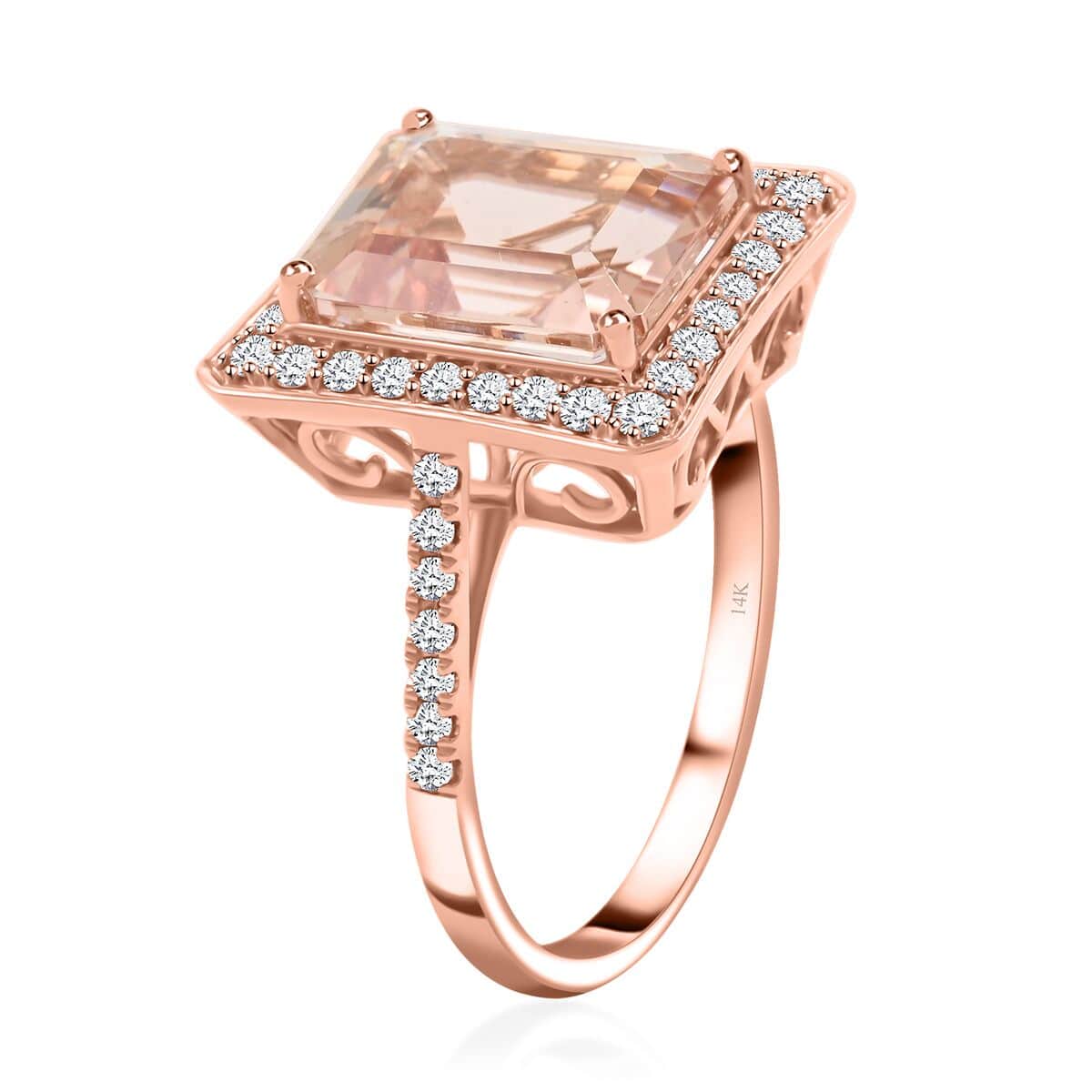 Certified and Appraised Luxoro 14K Rose Gold AAA Marropino Morganite and G-H I2 Diamond Halo Ring (Size 8.0) 4.35 Grams 4.80 ctw image number 3