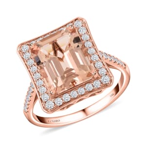 Certified and Appraised Luxoro 14K Rose Gold AAA Marropino Morganite and G-H I2 Diamond Halo Ring (Size 9.0) 4.35 Grams 4.80 ctw