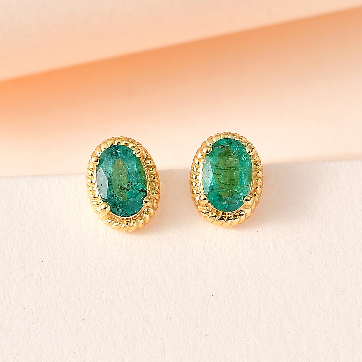 Kagem Zambian Emerald Solitaire Stud Earrings in Vermeil Yellow Gold Over Sterling Silver 0.85 ctw image number 1