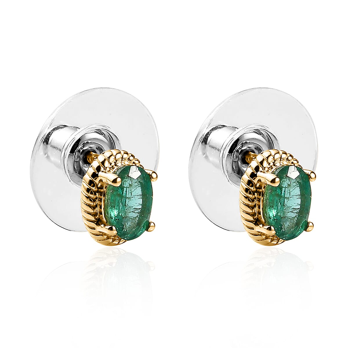 Kagem Zambian Emerald Solitaire Stud Earrings in Vermeil Yellow Gold Over Sterling Silver 0.85 ctw image number 3