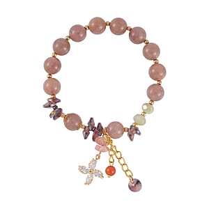 Strawberry Quartz, Simulated Diamond and Multi Austrian Crystal Bracelet (6.50 In) in Goldtone 99.00 ctw