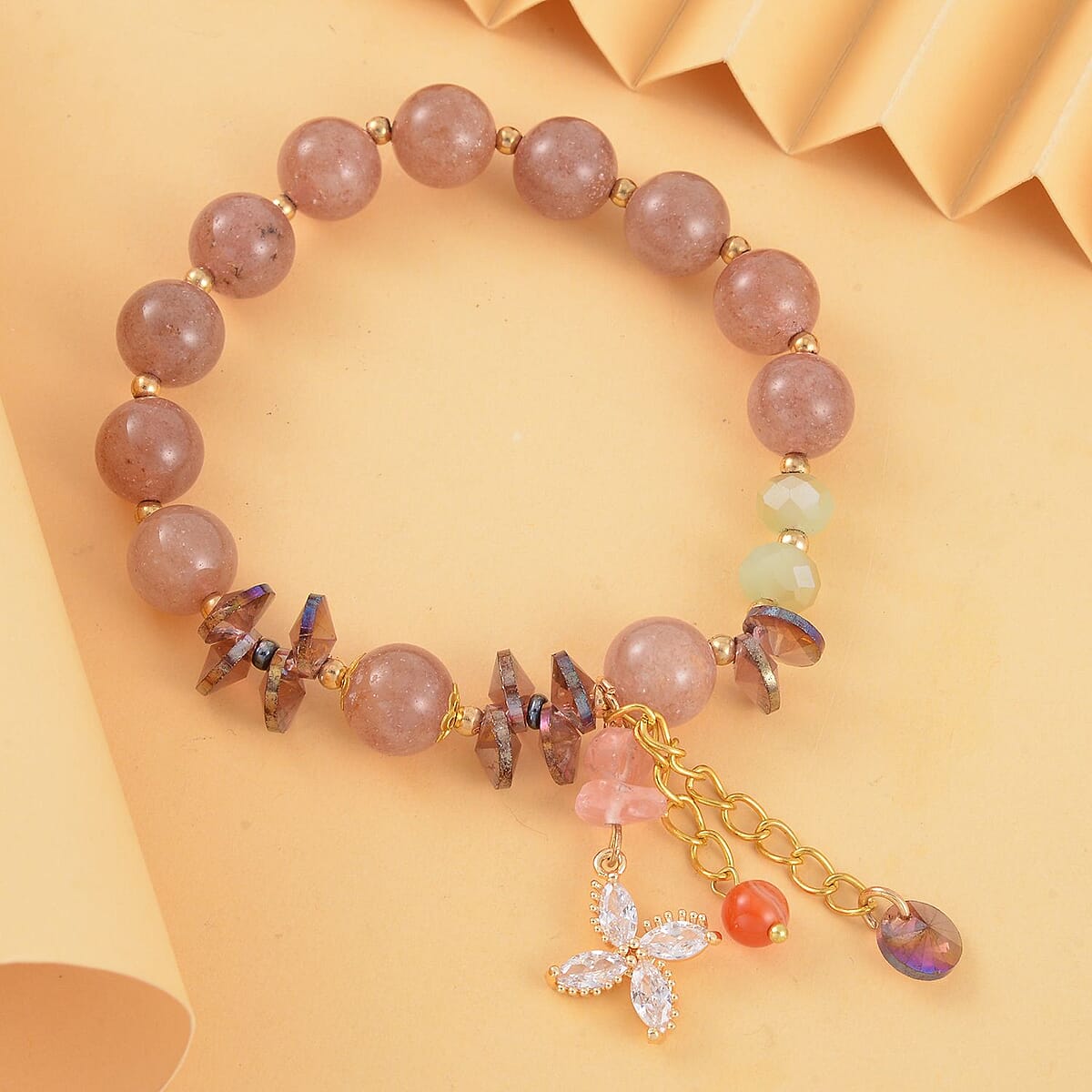 Strawberry Quartz, Simulated Diamond and Multi Austrian Crystal Bracelet (6.50 In) in Goldtone 99.00 ctw image number 1