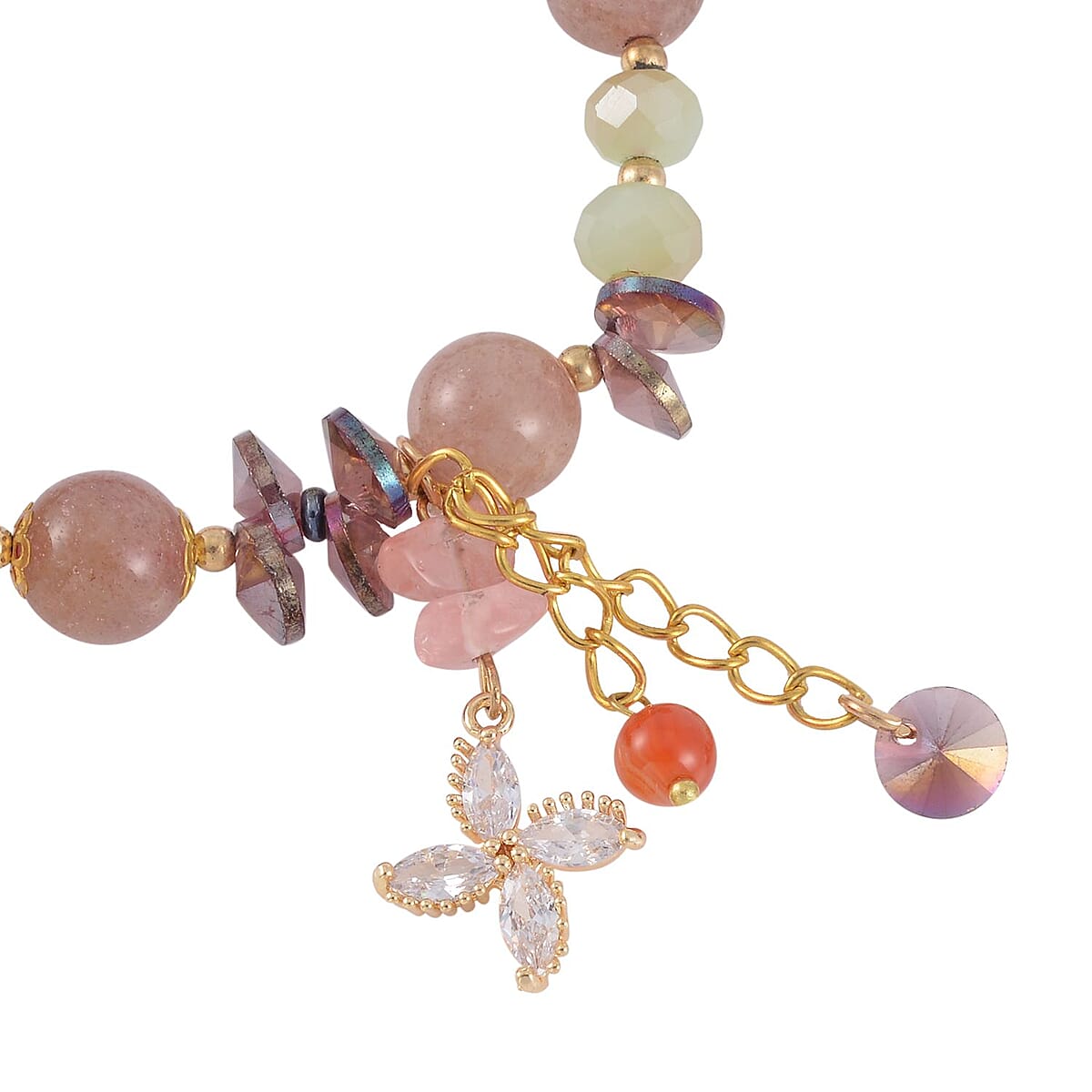 Strawberry Quartz, Simulated Diamond and Multi Austrian Crystal Bracelet (6.50 In) in Goldtone 99.00 ctw image number 2