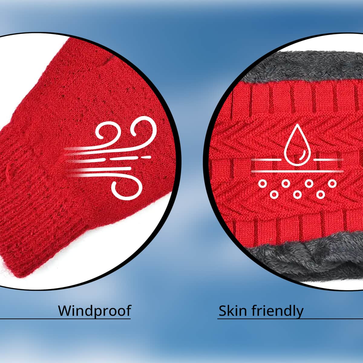 Red 100% Acrylic 3pcs Set Glove(8.66"), Scarf (9.85"x8.66") and Hat (10.24"x9.05") image number 3