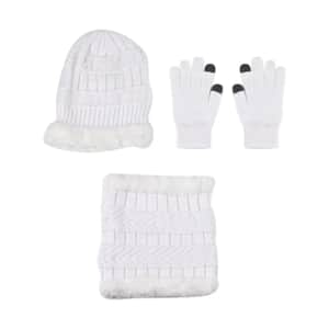 White 100% Acrylic 3pcs Set Glove, Scarf and Hat