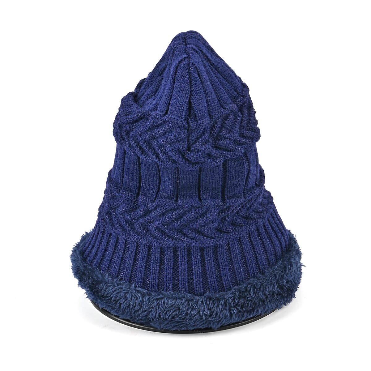 Winter Thick Fleece Lined Beanie Cap Hat Neck Warmer Scarf and Touch Screen Supported Mittens Gloves Set for Men's and Women's - Navy (3pcs Set) image number 1