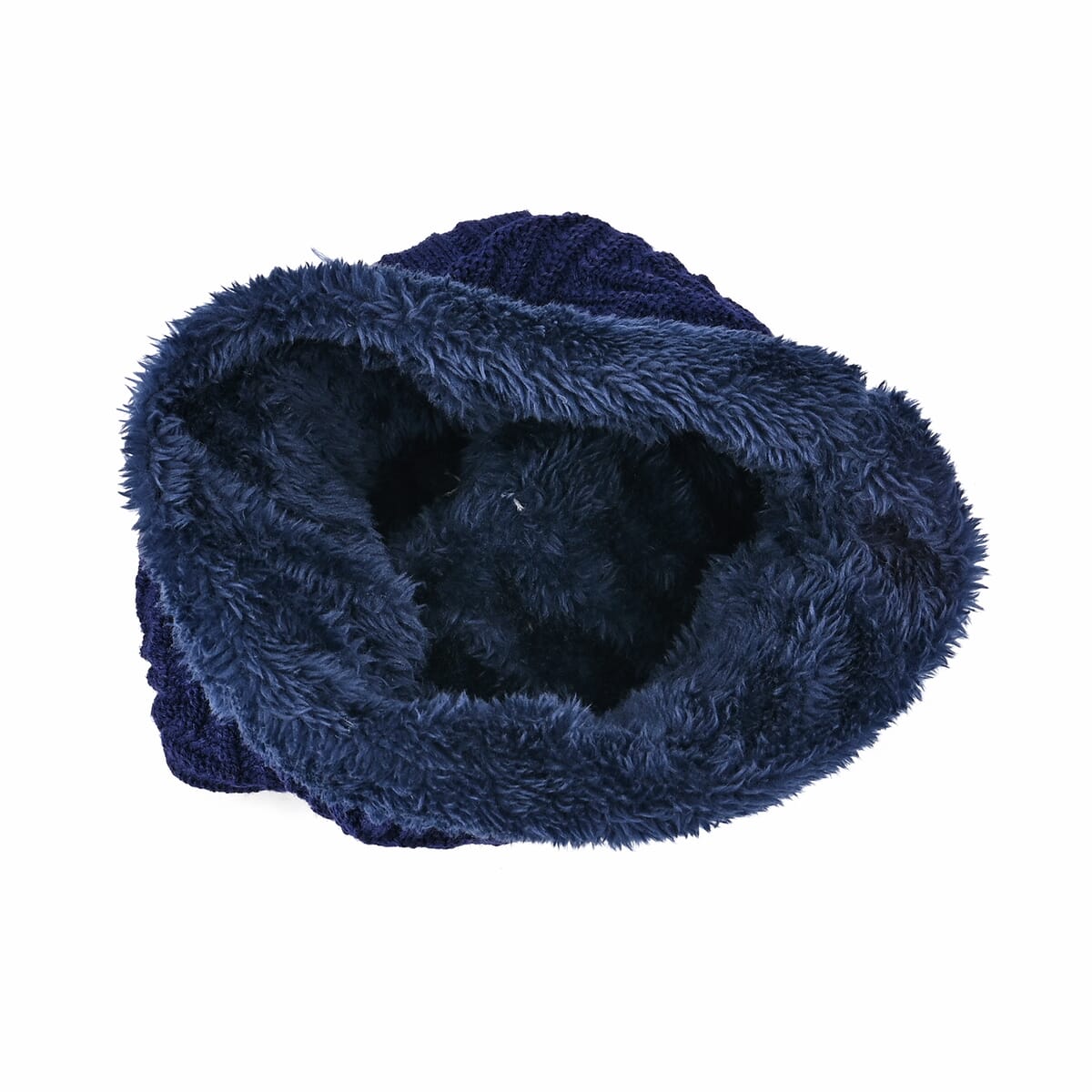 Winter Thick Fleece Lined Beanie Cap Hat Neck Warmer Scarf and Touch Screen Supported Mittens Gloves Set for Men's and Women's - Navy (3pcs Set) image number 2