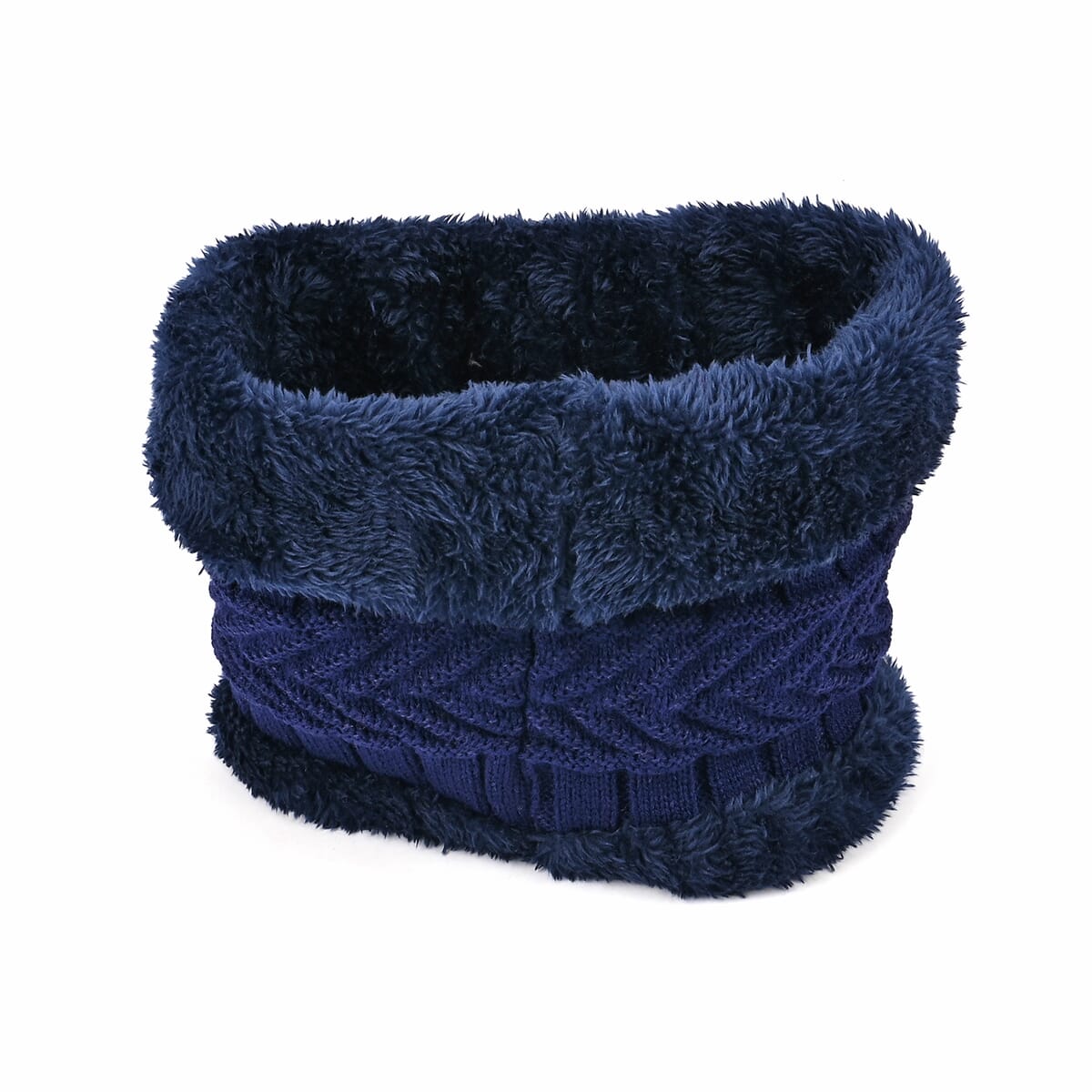 Winter Thick Fleece Lined Beanie Cap Hat Neck Warmer Scarf and Touch Screen Supported Mittens Gloves Set for Men's and Women's - Navy (3pcs Set) image number 3
