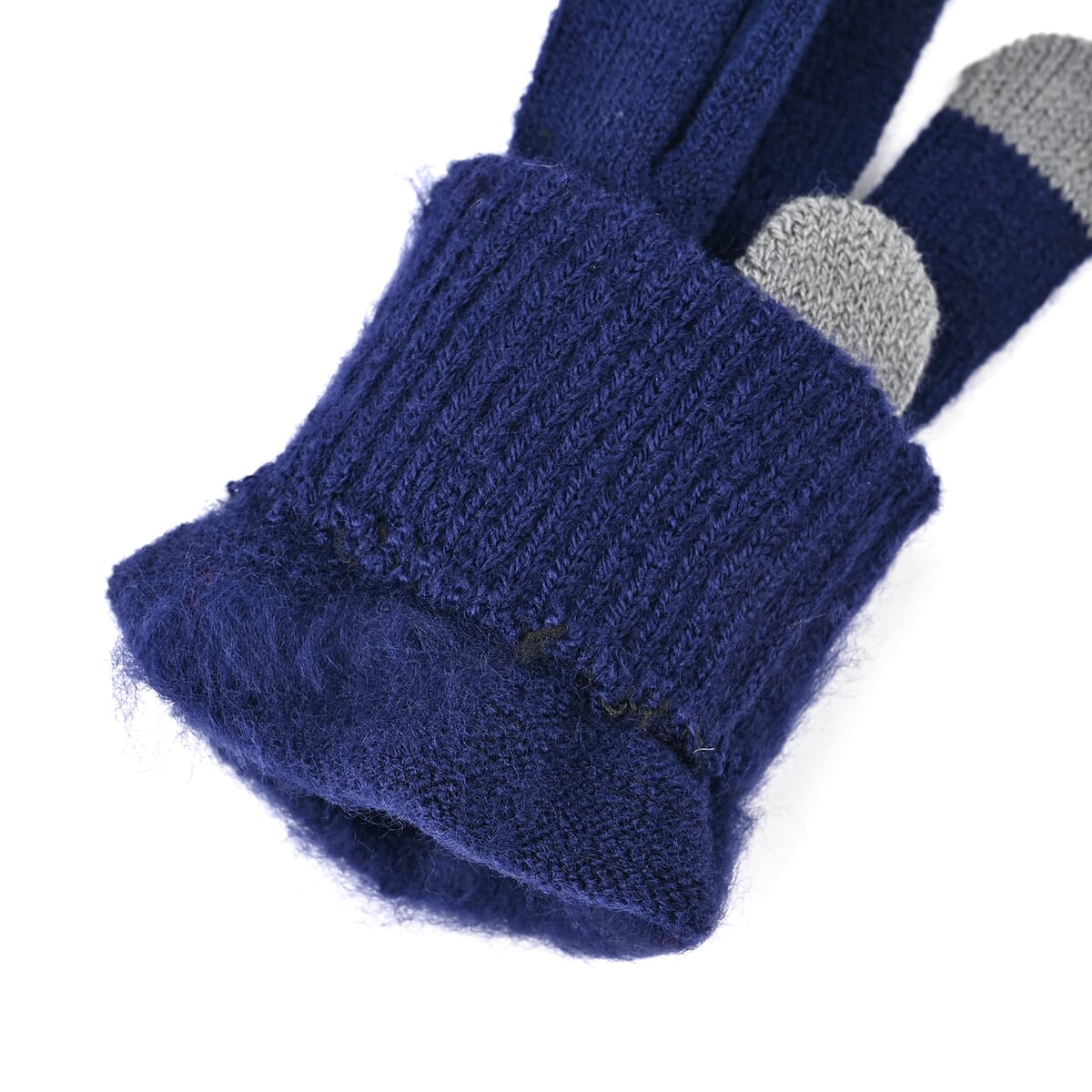 Winter Thick Fleece Lined Beanie Cap Hat Neck Warmer Scarf and Touch Screen Supported Mittens Gloves Set for Men's and Women's - Navy (3pcs Set) image number 6