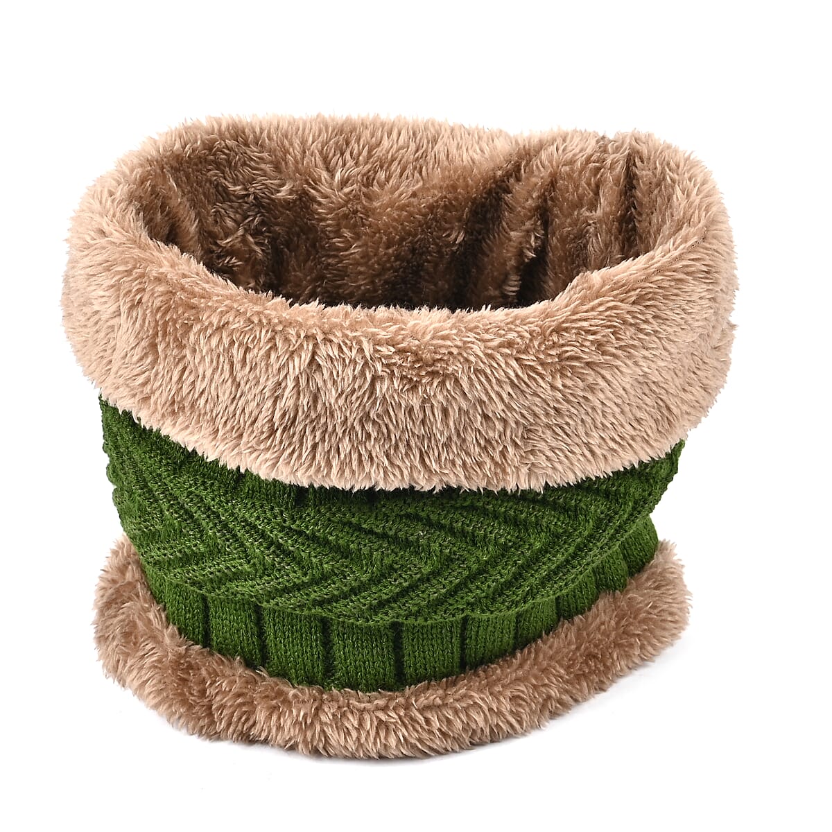 Winter Thick Fleece Lined Beanie Cap Hat Neck Warmer Scarf and Touch Screen Supported Mittens Gloves Set for Men's and Women's - Green (3pcs Set) image number 3