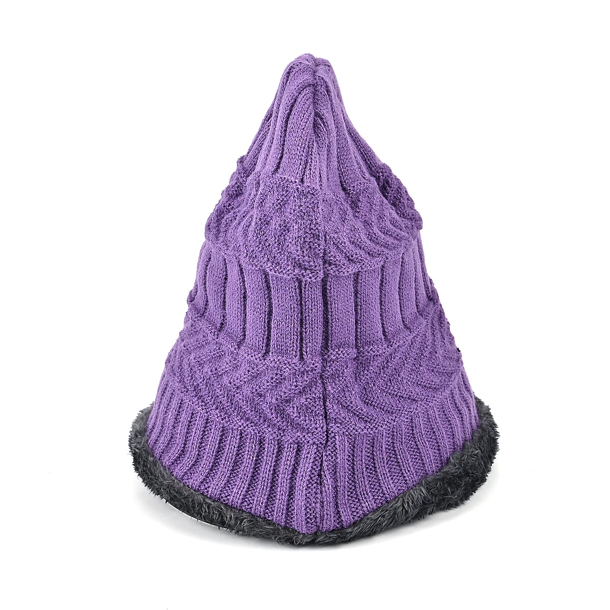 Winter Thick Fleece Lined Beanie Cap Hat Neck Warmer Scarf and Touch Screen Supported Mittens Gloves Set for Men's and WoMen's - Purple (3pcs Set) image number 1